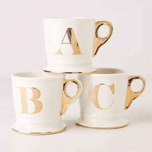 Anthropologie "F" Gold Monogram Mug